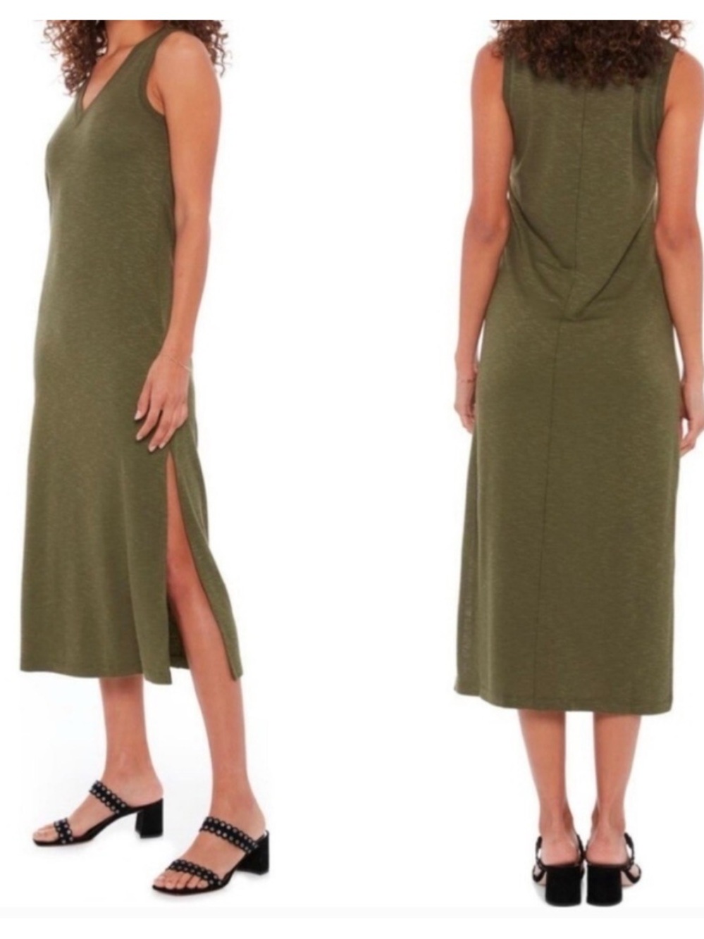 PAIGE Olive Green Sleeveless Midi Tank Dress with Side Slit